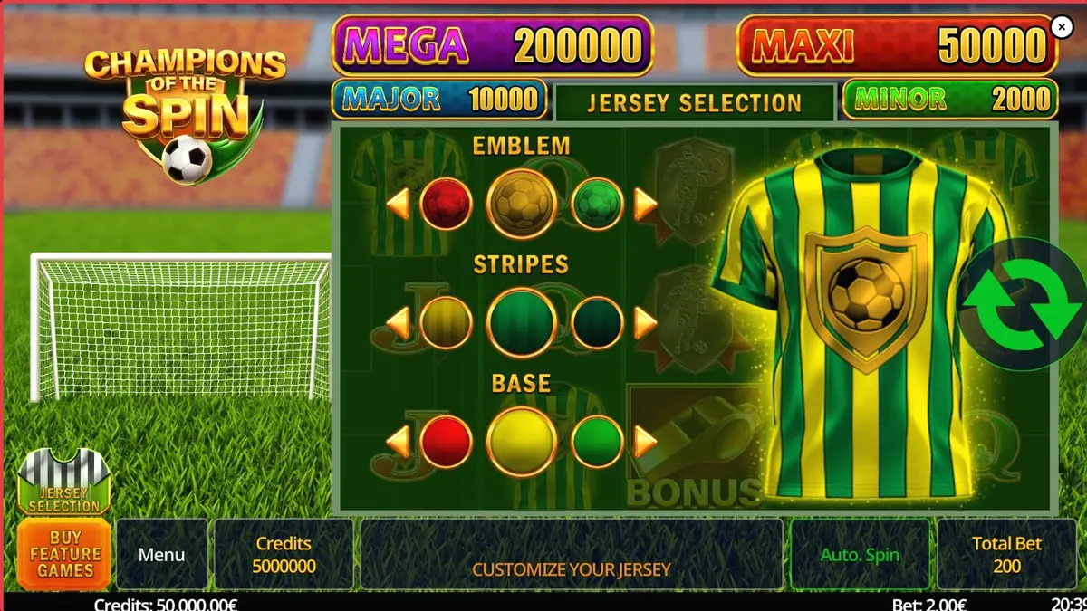 Tampilan visual stadion sepak bola dalam slot Champion of The Spin
