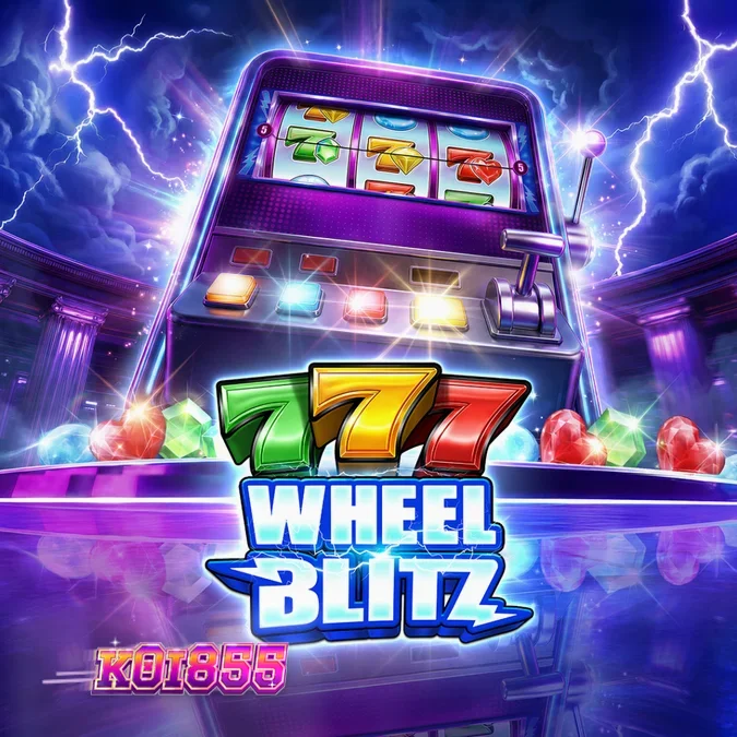 Tampilan visual slot 777 Wheel Blitz dengan nuansa retro neon