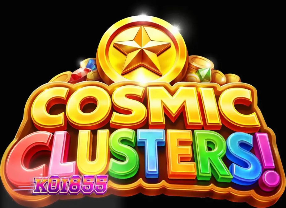 Tampilan visual slot Cosmic Clusters dengan tema luar angkasa neon